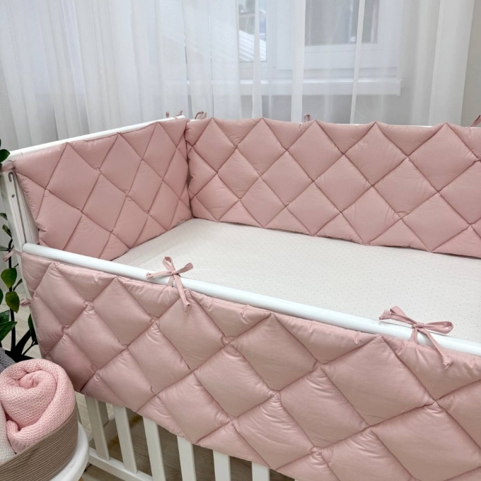 Protectie laterala pentru patut bebe din 4 piese, roz pudra (6)